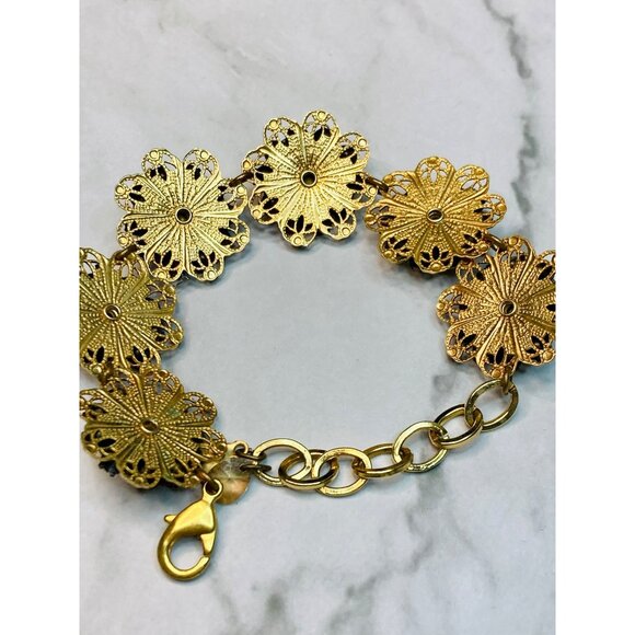 Clara Beau Gold-Tone Floral Bracelet Pacific Opal, Aqua, Swarovski Crystals -139 - Picture 3 of 7